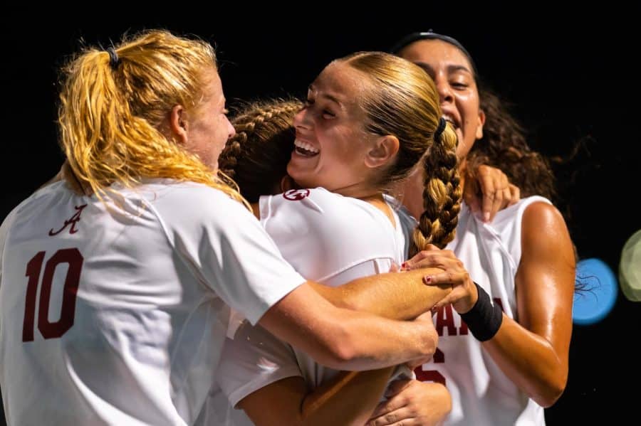 Alabamas Felicia Knox (8) celebrates with her teammates in the Crimson Tides 4-1 win over the No. 20 Ole Miss Rebels on Oct. 6 at the Alabama Soccer Stadium in Tuscaloosa, Ala.