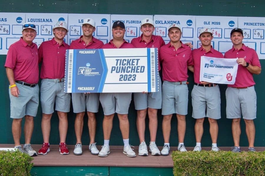 The Alabama men’s golf team after placing first at the NCAA Normal Regional tournament. (Courtesy of UA Athletics)