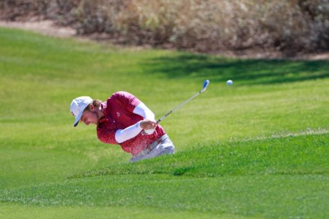 Alabama golfer Jonathan Griz hits from a fairway bunker during day four of the NCAA Championship Finals on May 29 at Grayhawk Golf Club - Raptor Course in Scottsdale, AZ.