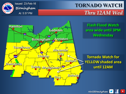 Tuscaloosa area under tornado watch