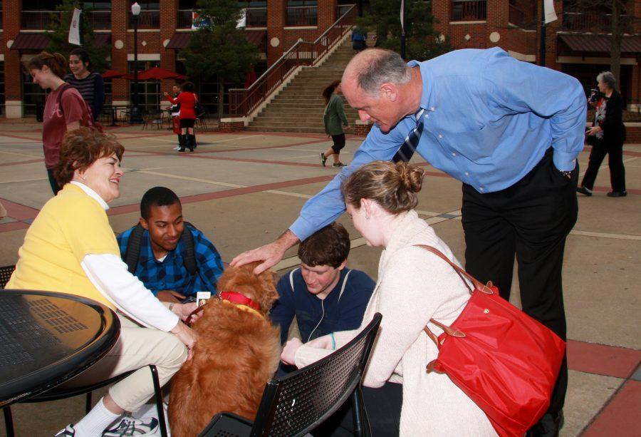 Hand in Paw sends dogs to help students relieve stress