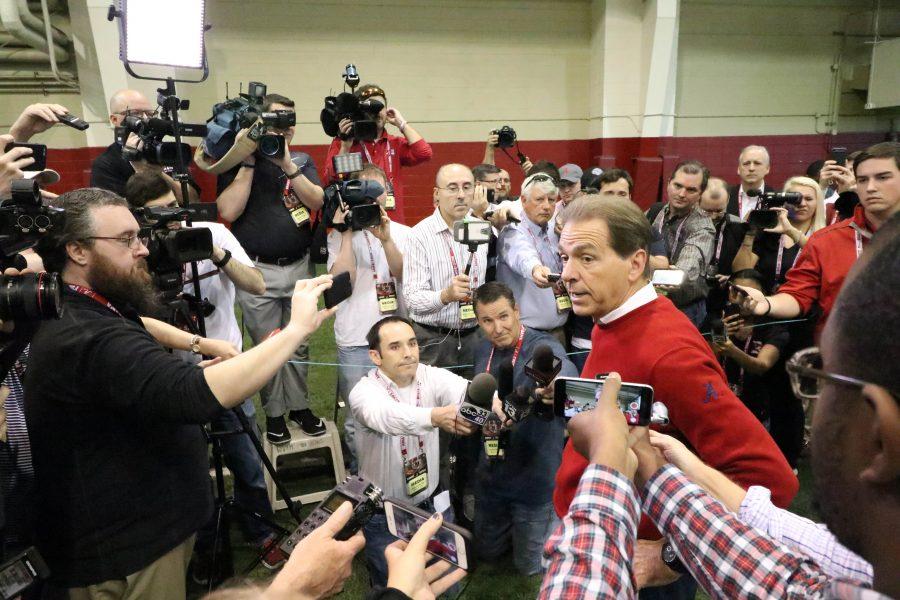 Alabama players perform drills in front of scouts at Pro Day