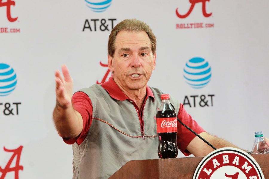 Nick+Saban+discusses+offense%2C+quarterbacks+in+first+press+conference+of+the+spring