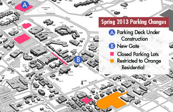 Construction closes parking lots on campus