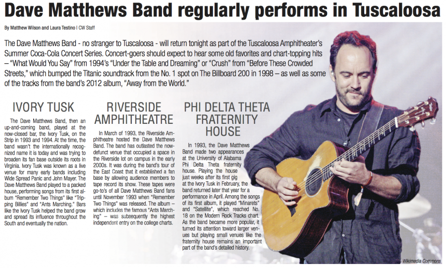 Dave Matthews Band a frequent visitor to Tuscaloosa