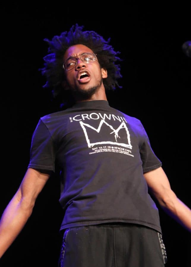 Master's student Jahman Hill uses his performance skills and personal experiences with slam poetry to promote discussion.