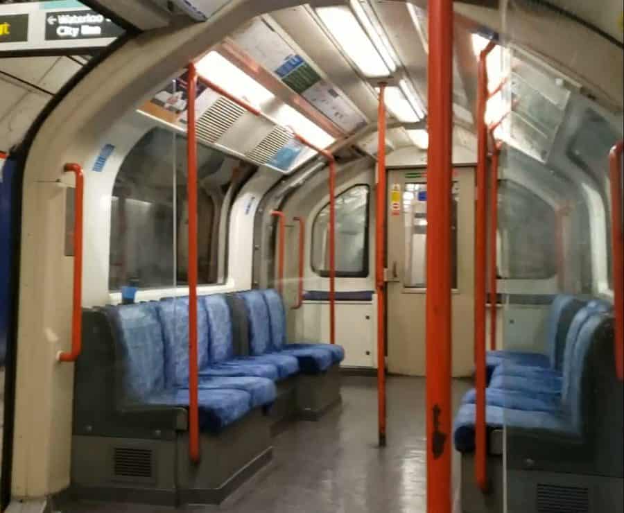Empty tube train during rush hour in London. Courtesy of Miranda Reed.