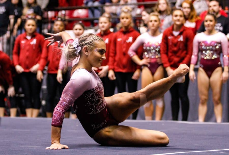 Senior Lexi Graber, a strong presence on the floor exercise, goes through her routine in a meet against Kentucky in a previous season.