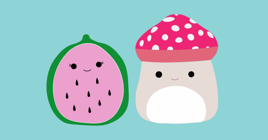 A digital illustration depicting two cute squishmallows.