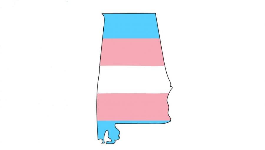 Digital+illustration+of+the+transgender+pride+flag+superimposed+over+the+state+of+Alabama
