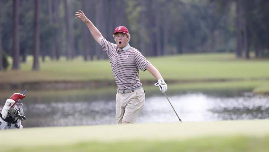 Jones Free chipped-in for birdie on the 18th hole to secure a 3-2 win over Ole Miss in Tuesday’s final round of SEC Match Play.