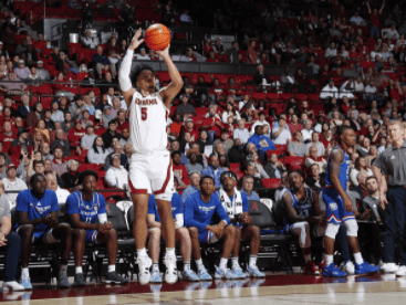 Alabama guard Jaden Shackelford puts up a jump shot during Alabama’s game against Louisiana Tech. 