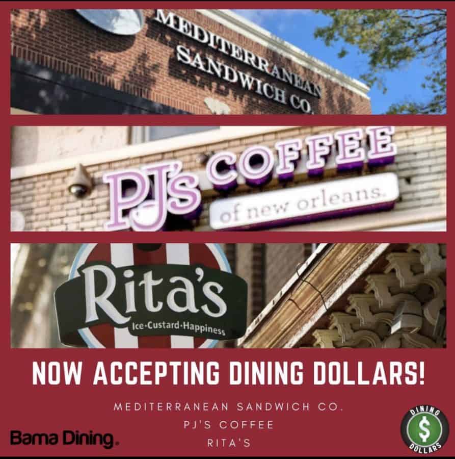 The three businesses that will now accept Dining Dollars.
