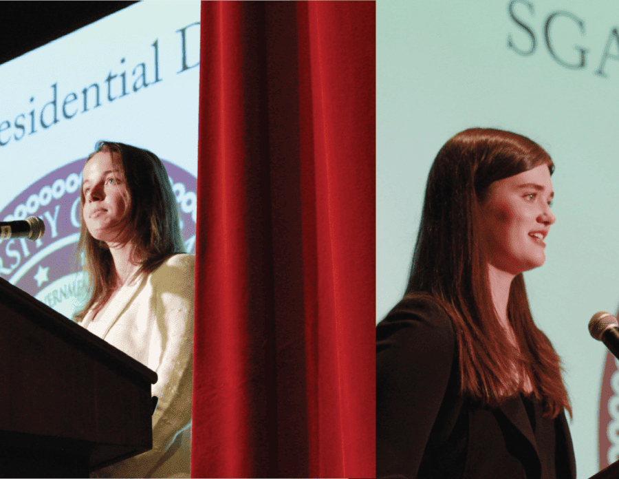 Presidential candidates Sarah Shield and Madeline Martin debate on Sunday, March 6, 2022. 