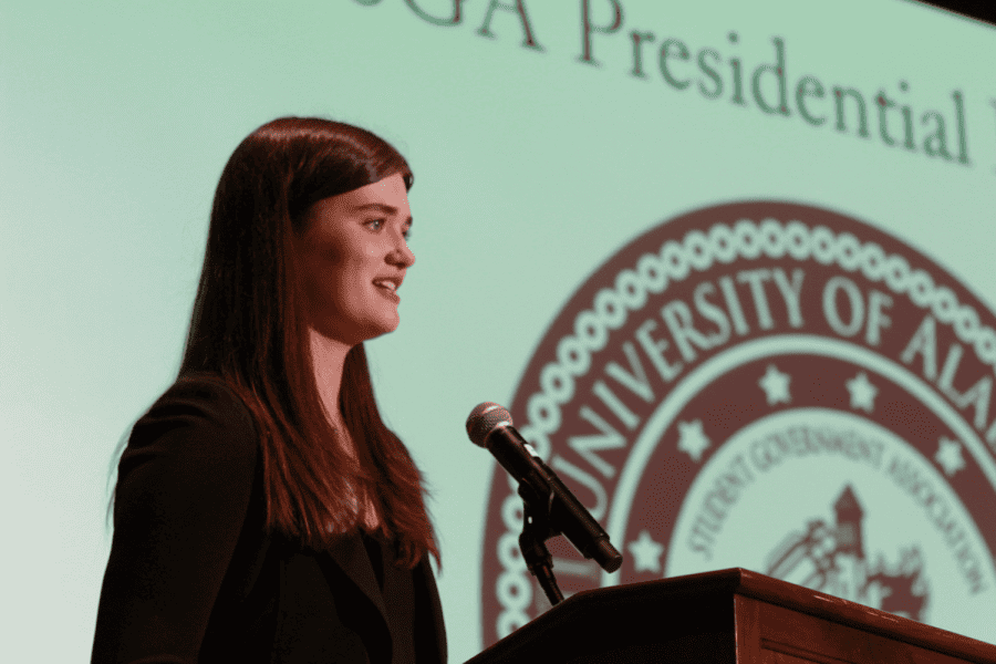 President-elect Madeline Martin speaks at the presidential debate on March 6, 2022.