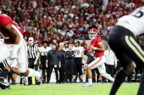 Alabama quarterback Bryce Young (9) prepares to throw a pass in the Crimson Tides 55-3 victory over the Vanderbilt Commodores on Sept. 24 at Bryant-Denny Stadium in Tuscaloosa, Ala.