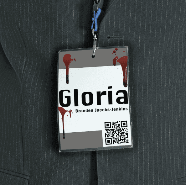 Gloria name tag with a QR code on it.