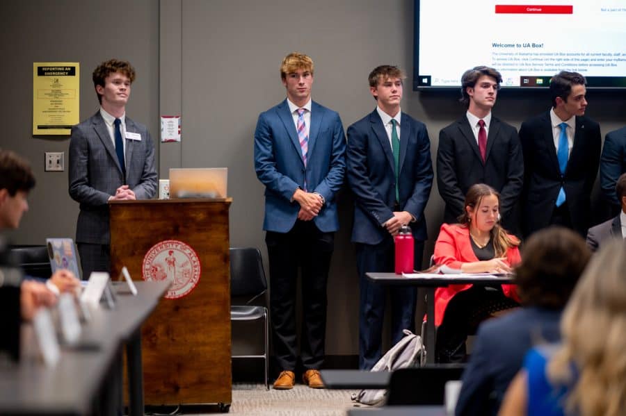 Chief Justice Caleb Thome appoints First Year Council members at a Senate session earlier this semester.