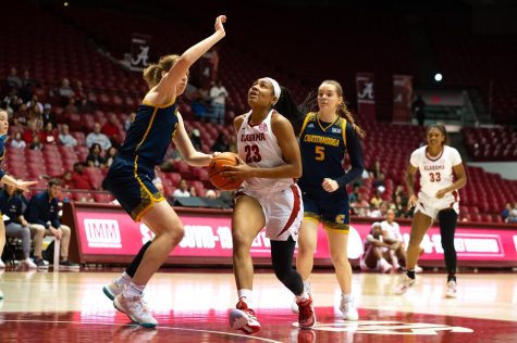 Alabama guard Brittany Davis (23) drives to the basket in the Crimson Tides 61-52 victory over the Chattanooga Mocs on Dec. 3 at Coleman Coliseum in Tuscaloosa, Ala.