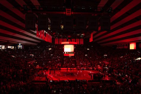 Coleman Coliseum lit up red before the Crimson Tide takes on the Georgia Bulldogs on Feb. 18, 2023 in Tuscaloosa, Ala.