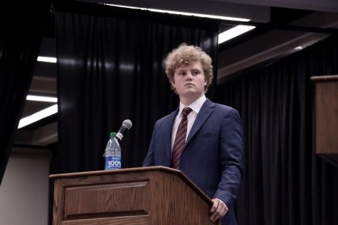 President-elect Collier Dobbs at the presidential debate on Feb. 26