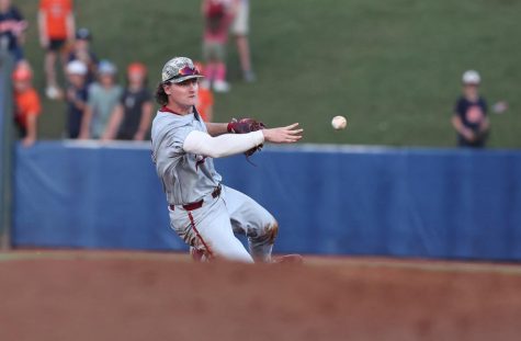 Alabama baseball player Drew Williamson (#18) throws to first against Florida on May 24 at the Hoover Met in Birmingham, Ala. (Courtesy of UA Athletics)