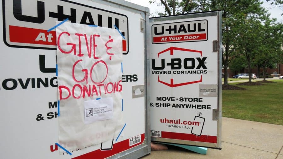 The donation bins are located at residential halls around campus. / Natalie Teat