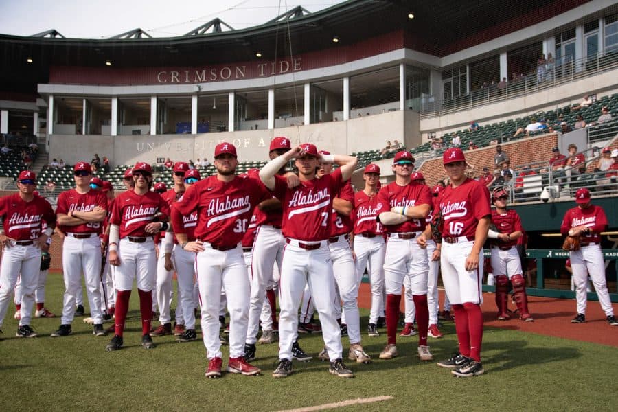 Alabama baseball team preparing for a game against High Point University on February 26 at Sewell-Thomas Stadium in Tuscaloosa, Ala.