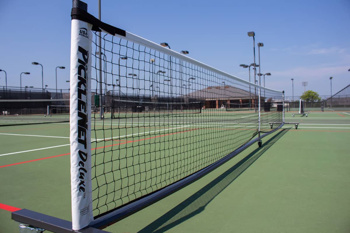 The new pickleball nets located at the Rec Center tennis facility.