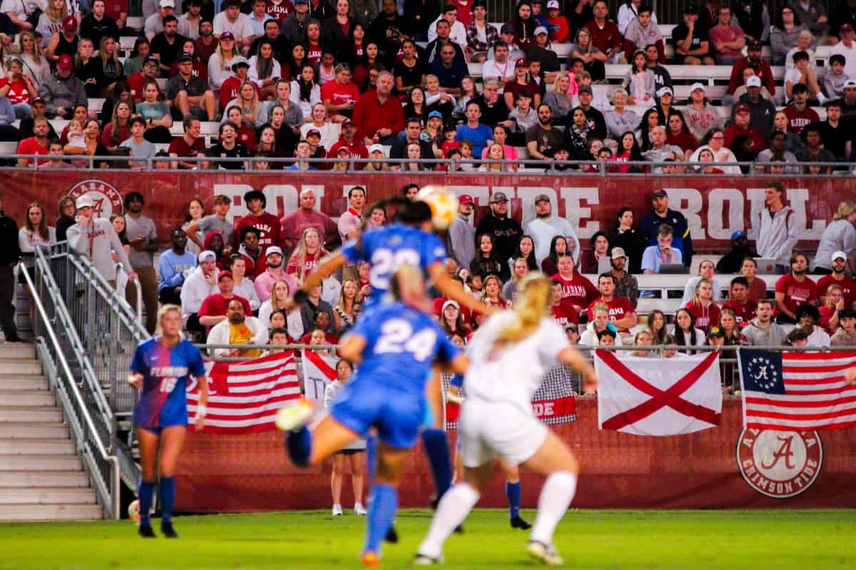  Students and fans cheering on the Alabama Women’s Soccer team in a match against Florida on October 23, 2022 at the Alabama Soccer Stadium in Tuscaloosa, Ala.