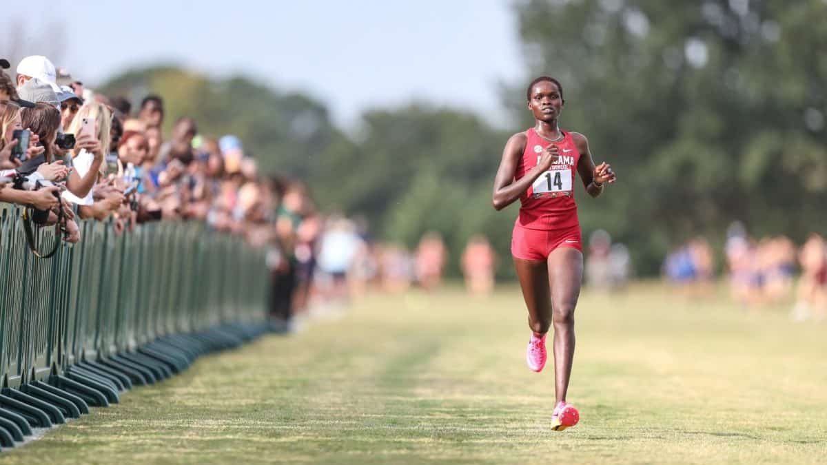 Alabama cross-country runner Doris Lemngole participating in a race at the Joe Piane Invitational on Sept. 29, 2023.