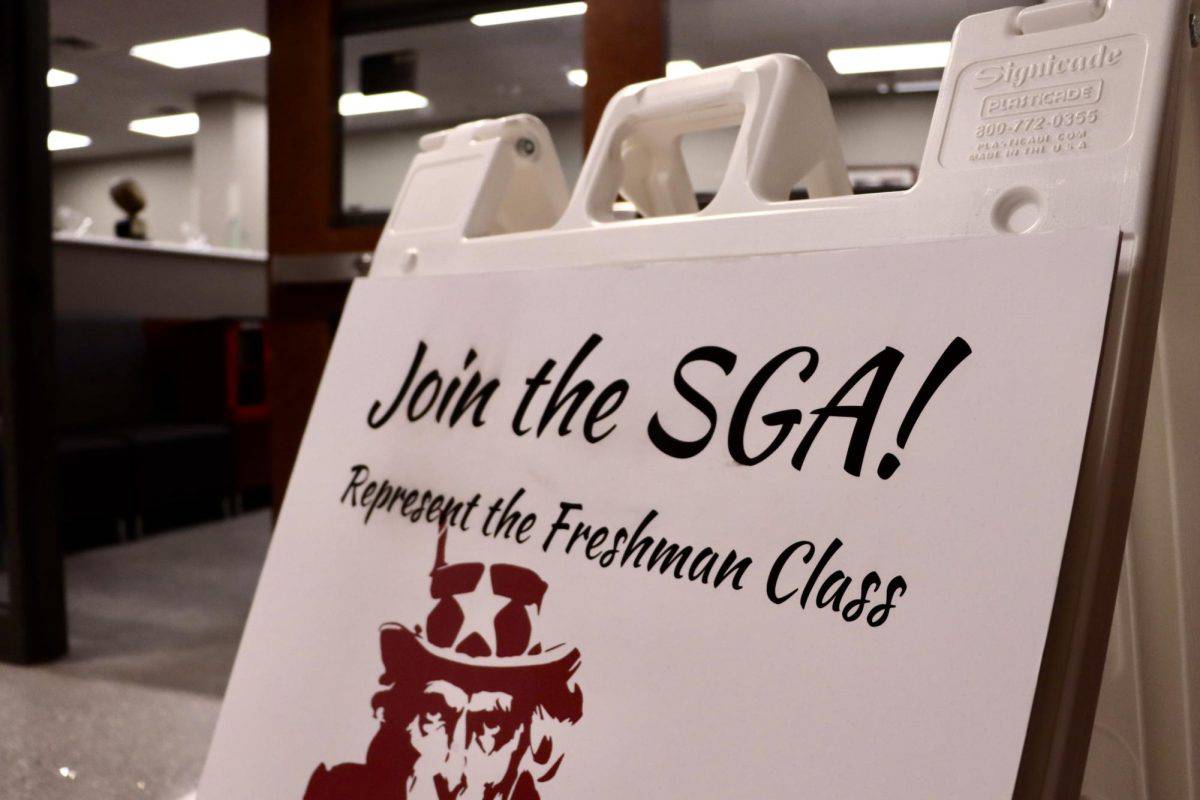 Sign outside of the of the SGA office in the Student Center.