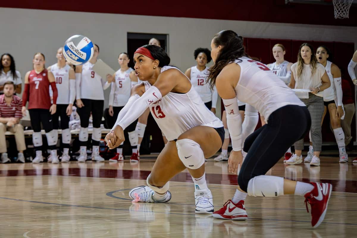 Alabama volleyball player Alyiah Wells passes the ball.