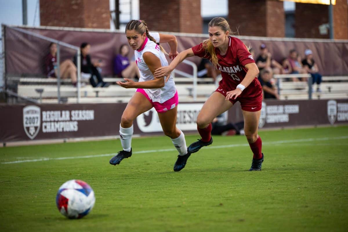 Alabama+defender+Marianna+Annest+%28%2313%29+chases+after+the+ball+against+Texas+A%26M+on+Oct.+8+in+College+Station%2C+Texas.