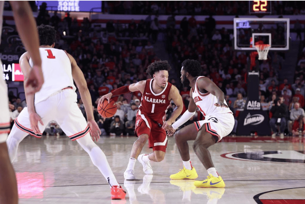 Alabama+guard+Mark+Sears+%281%29+in+action+on+offense+at+Stegeman+Coliseum+in+Athens%2C+GA+on+Wednesday%2C+Jan+31%2C+2024.