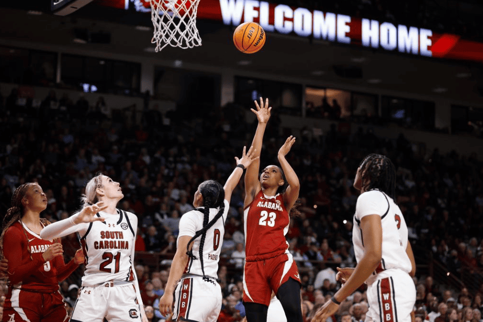 Alabama Guard Jessica Timmons (23) shoots the ball against South Carolina at Colonial Life Arena in Colombia, SC on Thursday, Feb 22, 2024.