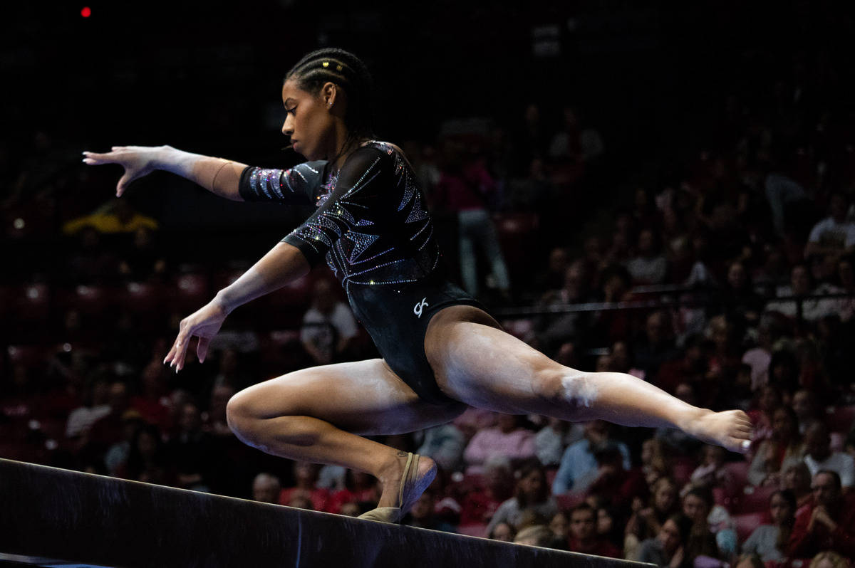 Alabama gymnast Shania Adams performs her beam routine against Kentucky on Feb. 2 in Coleman Coliseum.