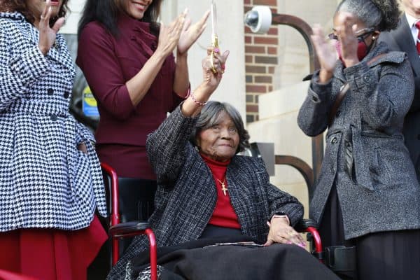 Autherine Lucy at the dedication ceremony of the College of Education on Feb. 25, 2022.