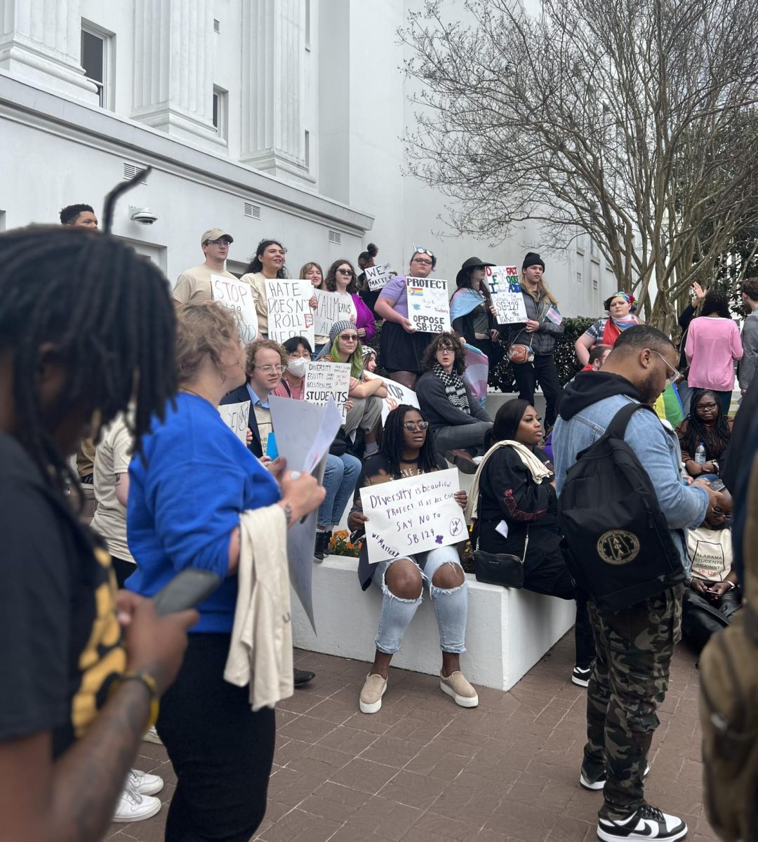 Students demonstrate against SB 129 on Wednesday outside the Alabama State House in Montgomery.