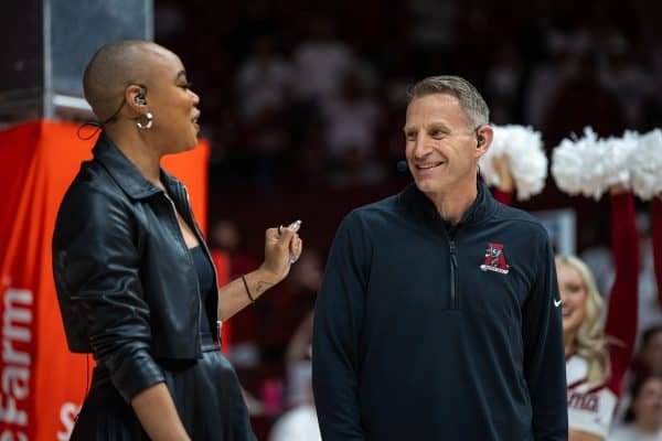 Alabama basketball head coach Nate Oats is introduced during College GameDay.