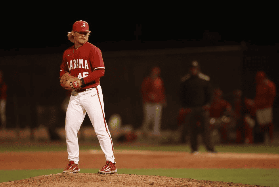 Alabama+Baseball+Player+Coulson+Buchanan+%2846%29+pitches+against+Alabama+State+University+at+Wheeler-Watkins+Baseball+Complex+in+Montgomery%2C+AL+on+Tuesday%2C+Mar+19%2C+2024.