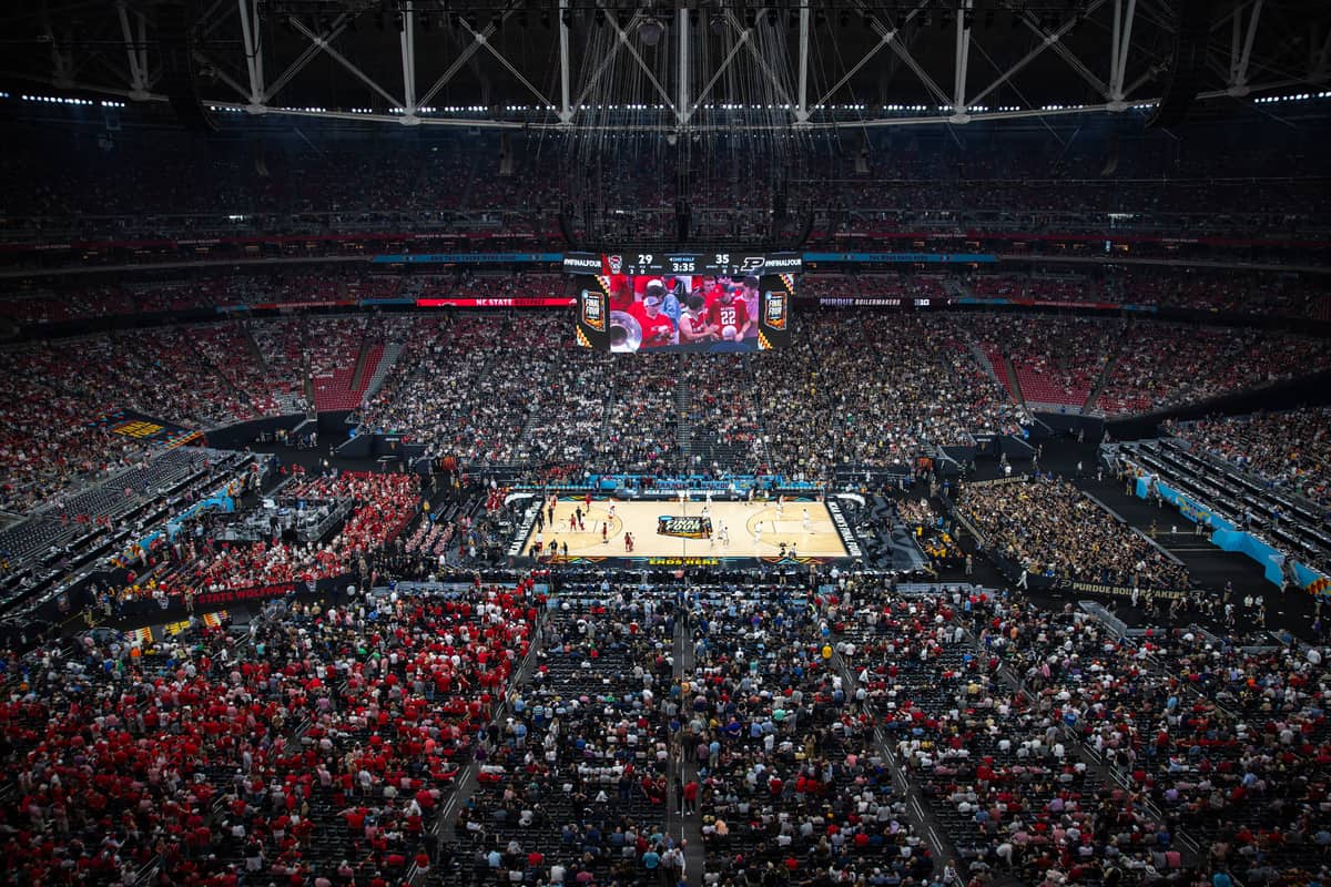 Fans attend the Final Four playoff game between Alabama and UConn on April 6 in Glendale, AZ.