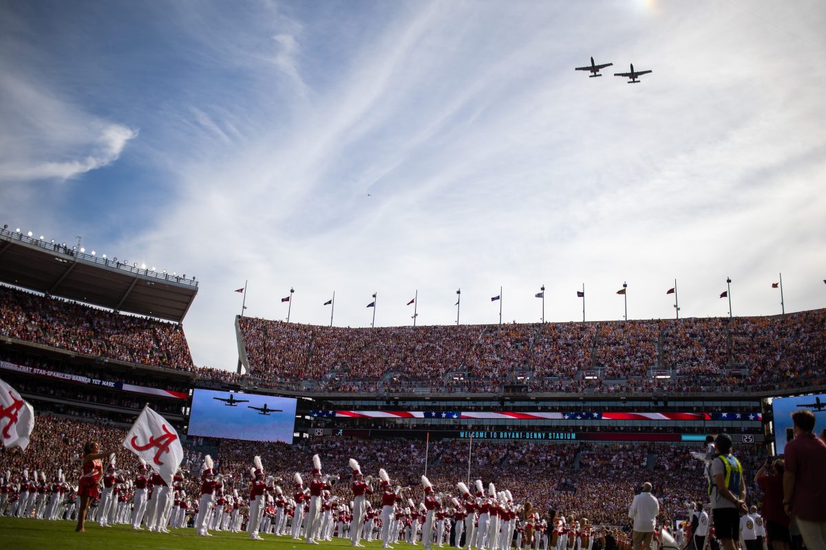 Two+A-10+jets+fly+over+Bryant-Denny+Stadium.