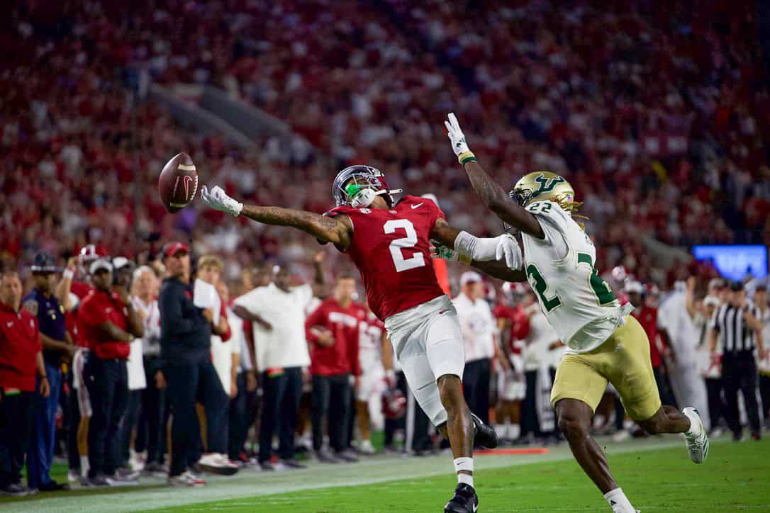 Alabama wide receiver Ryan Williams (#2) reaches for pass in game against the University of South Florida on Sept. 7.