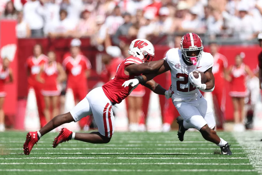 Alabama Running Back Jam Miller (26) runs the ball against Wisconisin at Camp Randall Stadium in Madison, Wisconsin on Saturday, Sep 14, 2024.
