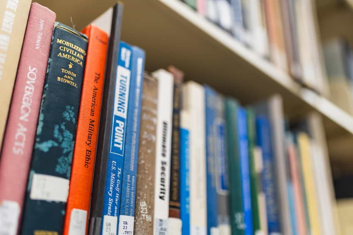 A bookshelf in Bruno Library. 