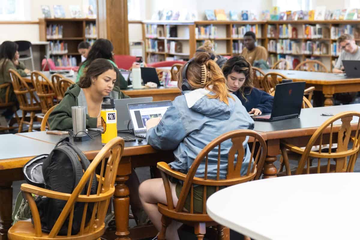 Students studying in Gorgas Library.