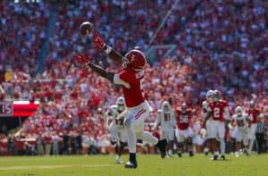 Wide Receiver Germie Bernard (#5) runs to catch the ball during the Alabama vs. South Carolina game on Oct. 12, 2024.