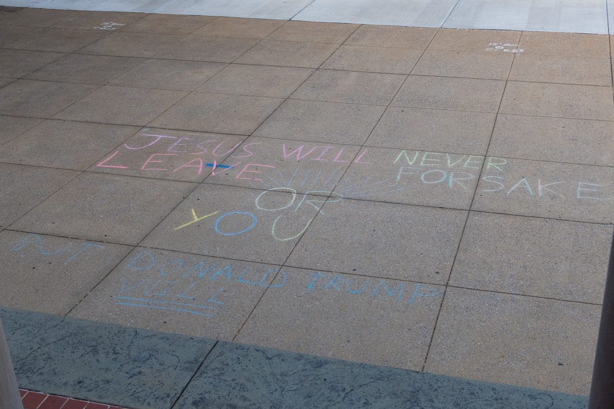 Chalking outside of Bidgood. 