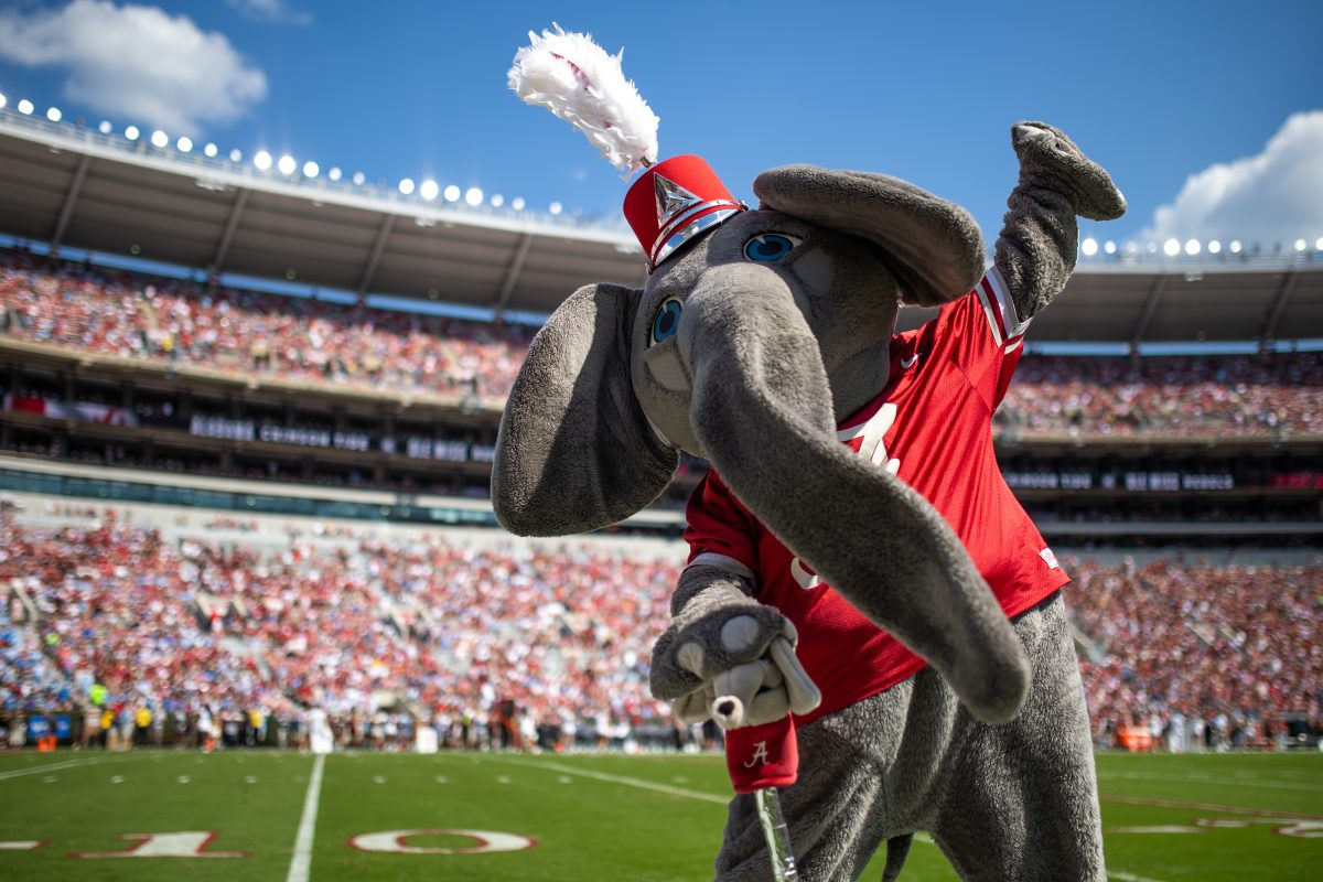 Big Al cheers in front of the crowd before the game against Ole Miss on Sept. 23, 2023.